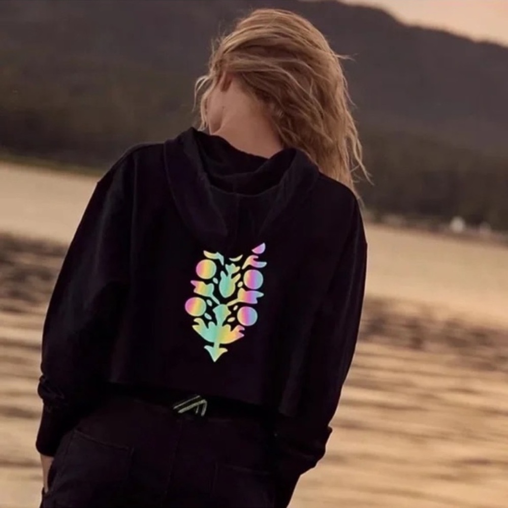 Women’s Black Cropped Hoodie with Iridescent Graphic